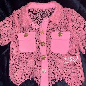 Self Portrait Two Piece Pink Lace Set